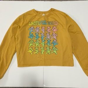 Greatful Dead cropped sweatshirt, mustard yellow with dancing bears